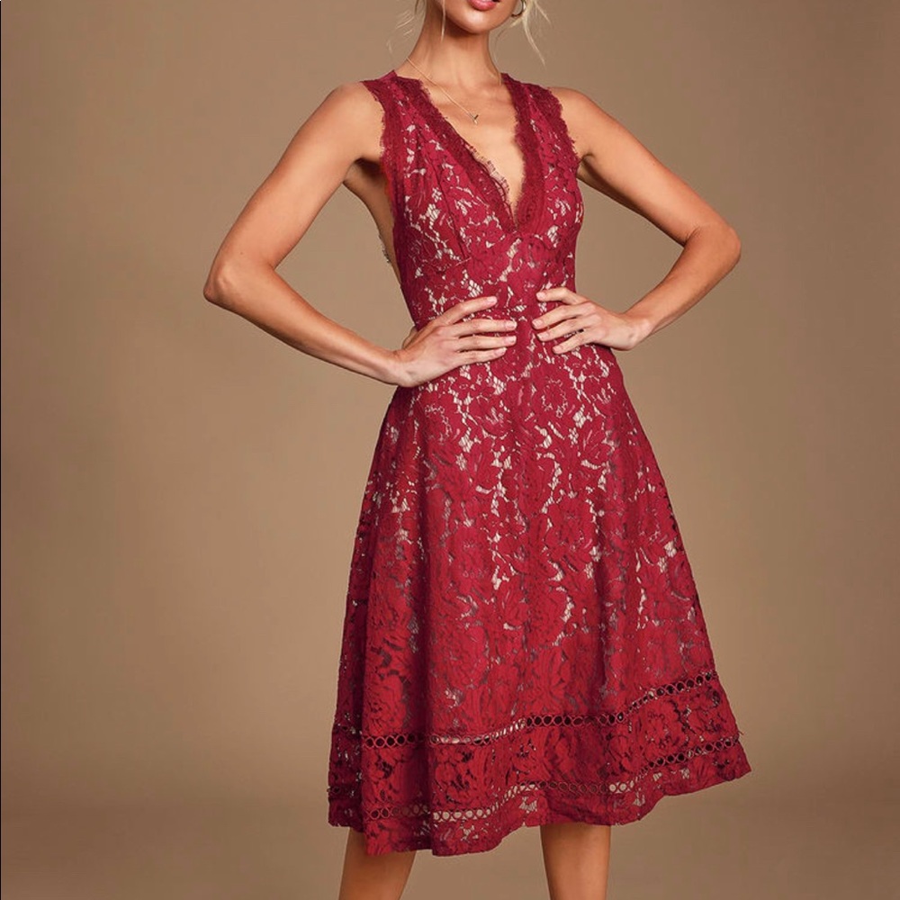 Kiss Kiss Burgundy Lace Sleeveless Midi Dress